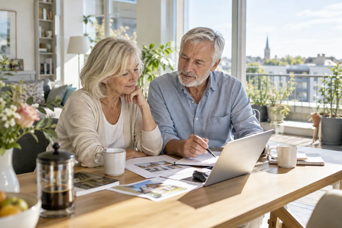 Baufinanzierung – Ein älteres Paar plant die Finanzierung seiner Wohnung. Bis zu welchem Alter ist eine Baufinanzierung möglich? Warum Banken auf Einkommen und Rückzahlungsdauer achten und eigene Altersgrenzen haben. Baufinanzierung: Ein älteres Paar plant die Finanzierung seiner Wohnung.